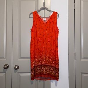 Red floral knee length dress